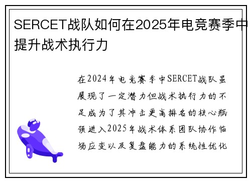 SERCET战队如何在2025年电竞赛季中提升战术执行力